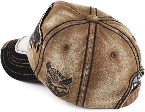Men's Oilcloth Front Decor Washed Distressed Embroidery Baseball Cap Driver Trucker Hat with Eagle & Shark Patch in Saudi Arabia
