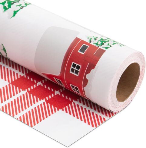 Vnaaem Reversible Christmas Wrapping Paper - Mini Roll - 17 Inches X 33 Feet - for Girls Boys Kids Men Women - Pink Gnome and Snowflakes Pattern Great for Holiday Birthday, Party, Baby Shower in Saudi Arabia