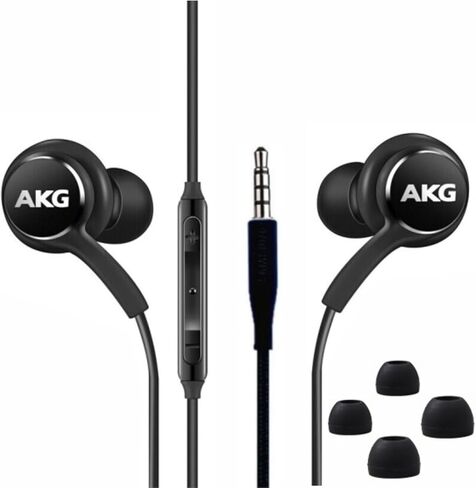 2024 in-Ear earplug Stereo Headphones for Samsung Galaxy S10, S10E, S10+, S8, S8+, S9, S9+, Note 9- Designed by AKG - 3.5 mm Jack with Microphone and Volume Buttons (Black) in Kuwait