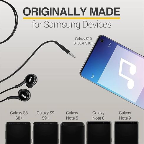2024 in-Ear earplug Stereo Headphones for Samsung Galaxy S10, S10E, S10+, S8, S8+, S9, S9+, Note 9- Designed by AKG - 3.5 mm Jack with Microphone and Volume Buttons (Black) in Kuwait