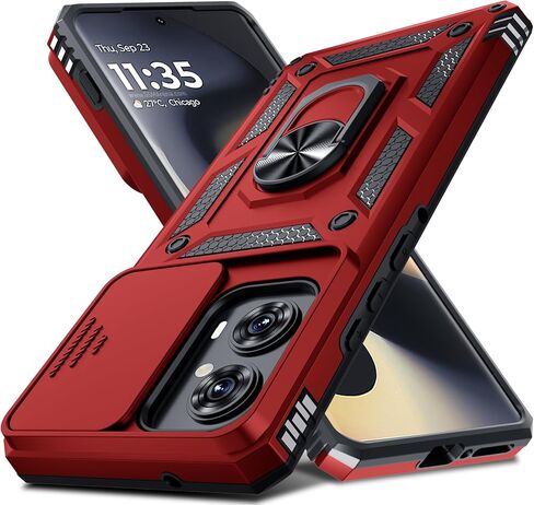 Janmitta متوافق مع حافظة Moto Edge 2022، غطاء عدسة كاميرا منزلق مدمج + واقي شاشة + مسند معدني، غطاء كامل الجسم مقاوم للصدمات عالي التحمل، أسود in Kuwait