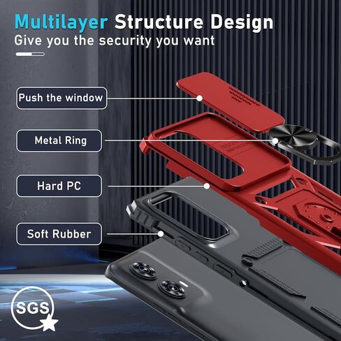 Janmitta متوافق مع حافظة Moto Edge 2022، غطاء عدسة كاميرا منزلق مدمج + واقي شاشة + مسند معدني، غطاء كامل الجسم مقاوم للصدمات عالي التحمل، أسود in Kuwait