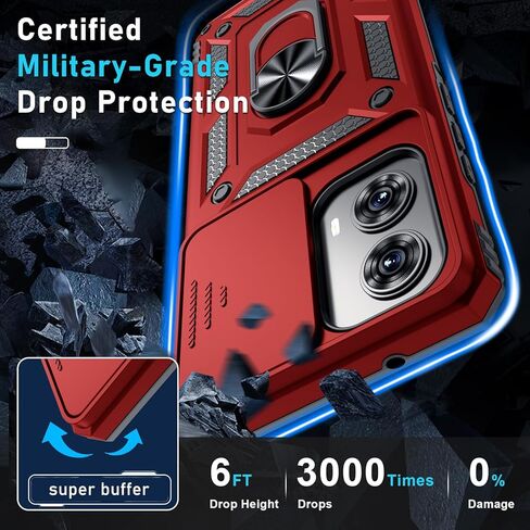 Janmitta متوافق مع حافظة Moto Edge 2022، غطاء عدسة كاميرا منزلق مدمج + واقي شاشة + مسند معدني، غطاء كامل الجسم مقاوم للصدمات عالي التحمل، أسود in Kuwait