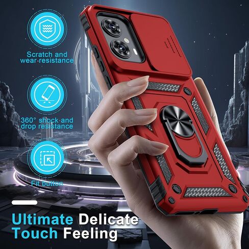 Janmitta متوافق مع حافظة Moto Edge 2022، غطاء عدسة كاميرا منزلق مدمج + واقي شاشة + مسند معدني، غطاء كامل الجسم مقاوم للصدمات عالي التحمل، أسود in Kuwait