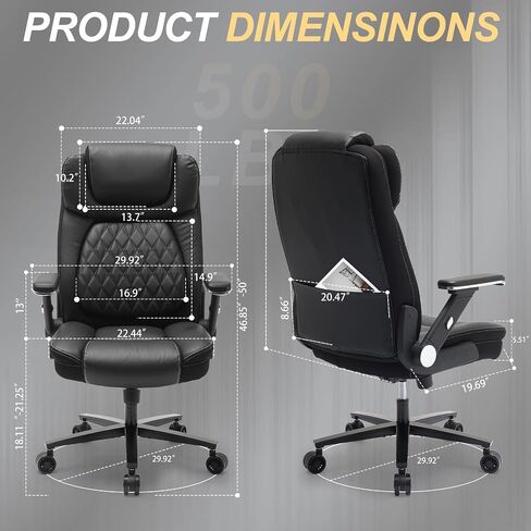 Big and Tall Office Chair 500lbs, Heavy Duty Office Chair with Large Wheels, Extra Wide Office Chair,Adjustbale Ergonomic Lumbar Support,High Back Rocking Computer Chair for Heavy People in Saudi Arabia