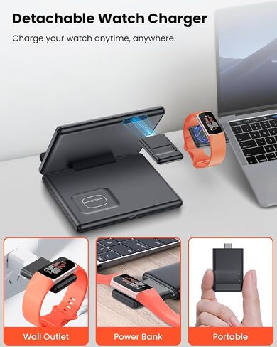 شاحن لاسلكي GEEKERA لهاتف Samsung، محطة شحن لاسلكية 3 في 1 قابلة للطي لهاتف Samsung Galaxy Z Flip/Fold 6 5 4 3، S24 S23 S22 S21 S20 Ultra Plus، ساعة Fitbit Versa 4/3/Sense 2، Buds 2 Pro/Live in Saudi Arabia