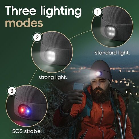 Unisex Beanie with The Light, Gifts for Men Women Husband, USB Rechargeable Headlamp, Winter Knitted Cap, Running Hunting Hiking Camping Gear Black in Saudi Arabia