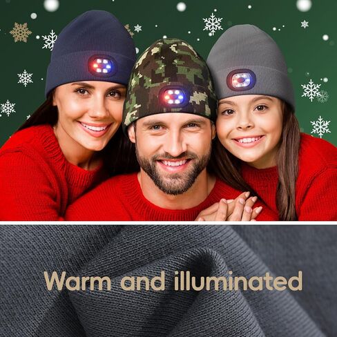 Unisex Beanie with The Light, Gifts for Men Women Husband, USB Rechargeable Headlamp, Winter Knitted Cap, Running Hunting Hiking Camping Gear Black in Saudi Arabia