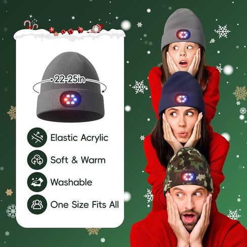 Unisex Beanie with The Light, Gifts for Men Women Husband, USB Rechargeable Headlamp, Winter Knitted Cap, Running Hunting Hiking Camping Gear Black in Saudi Arabia