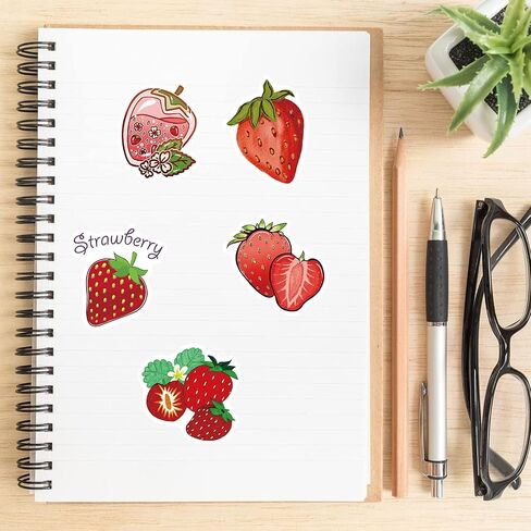 50 Pcs Strawberry Stickers, Cartoon Cute Strawberry Vinyl Laptops Decorative Decals, Gxizlba Funny Strawberry Sticker for DIY Water Bottle Journal Scrapbook Guitar in Saudi Arabia