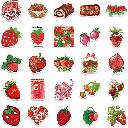 50 Pcs Strawberry Stickers, Cartoon Cute Strawberry Vinyl Laptops Decorative Decals, Gxizlba Funny Strawberry Sticker for DIY Water Bottle Journal Scrapbook Guitar in Saudi Arabia