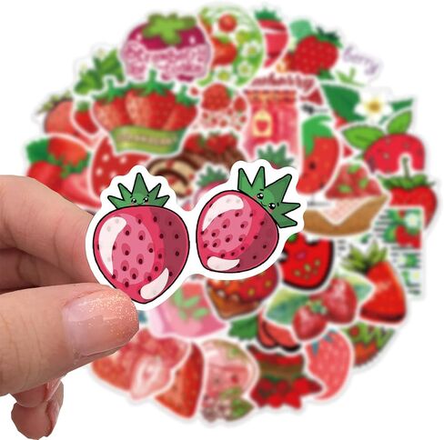 50 Pcs Strawberry Stickers, Cartoon Cute Strawberry Vinyl Laptops Decorative Decals, Gxizlba Funny Strawberry Sticker for DIY Water Bottle Journal Scrapbook Guitar in Saudi Arabia