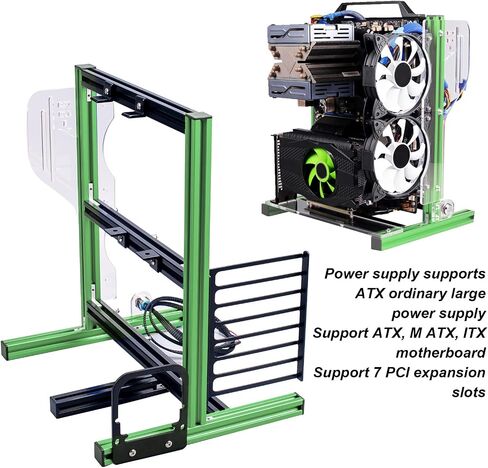 Mini ITX MATX ATX PC Aluminum Open Air Frame Overclock Case Chassis, ATX Mini Computer Case DIY Mod Base Stand Support Graphics Card, Computer Open Air Case Bracket (Green Black) in Saudi Arabia