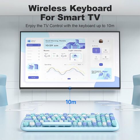 لوحة مفاتيح بلوتوث لاسلكية، لوحة مفاتيح كاتبة بلوتوث صغيرة 100 مفتاح لأجهزة Mac iPad iPhone PC والكمبيوتر المحمول وAndroid، 3 أجهزة في وقت واحد، لوحة مفاتيح مستديرة ملونة ذات أغطية مفاتيح (أرجواني) in Saudi Arabia