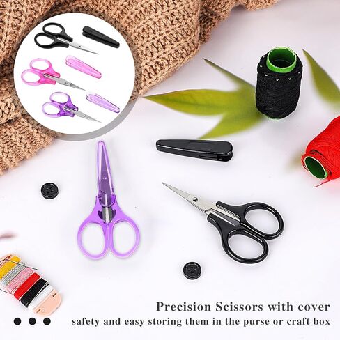2Pcs Small Scissors All Purpose Craft Scissors Mini Detail Small Scissors Stainless Steel Scissors with Protective Cover Precision Straight Fine Tips Design for Paper Cutting,Scrapbooking in Saudi Arabia