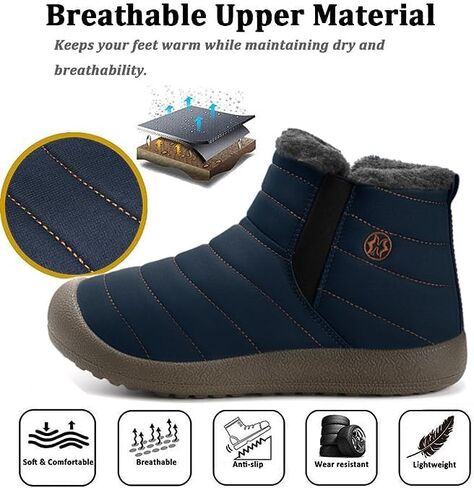 Eagsouni Womens Mens Snow Boots Winter Slip On Shoes | Unisex Warm Fur Lined Slip-On House Shoes,Rubber Sole，Anti Slip,Water Resistant，Comfortable，Indoor Outdoor Daily Walking in Saudi Arabia