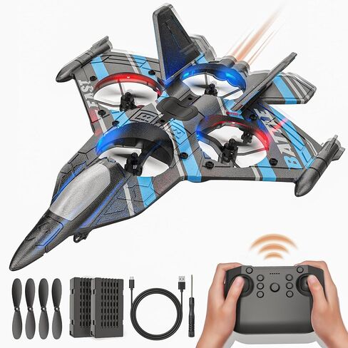 BEZGAR Drones for Kids | 2.4GHZ RC Plane, 6-axis Gyro Remote Control Airplane, RC Helicopter, 360° Flip Fighter Jet Toy, Toys for ages 8-13 with Colorful LED Navigation Lights Red in Kuwait