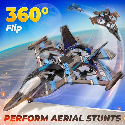 BEZGAR Drones for Kids | 2.4GHZ RC Plane, 6-axis Gyro Remote Control Airplane, RC Helicopter, 360° Flip Fighter Jet Toy, Toys for ages 8-13 with Colorful LED Navigation Lights Red in Kuwait