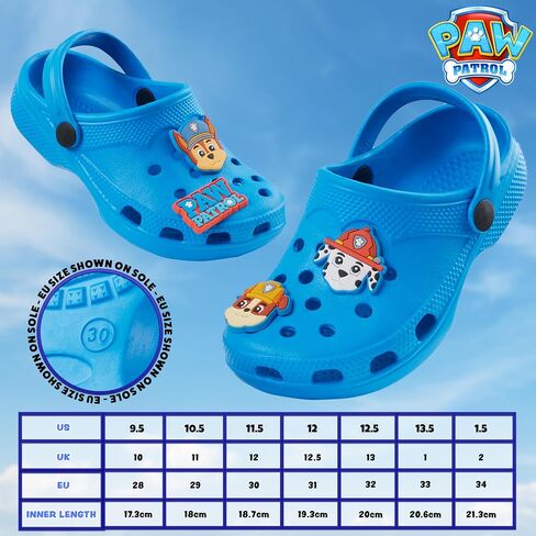 Paw Patrol Boys Clogs with Removable Rubber Charms - Boys Gifts (Blue, 12.5 US) in Saudi Arabia