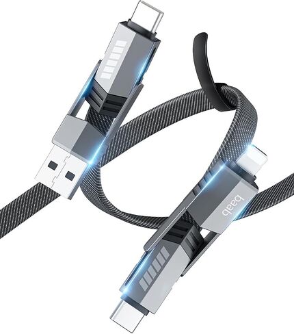 كابل USB C، [سلسلة Baab] 4 في 1 100 واط USB C إلى USB C كابل 3.3 قدم سلك شحن سريع مضفر من النايلون المسطح مع مجموعة نقل البيانات L/Type C/USB A منفذ لجهاز iPhone iPad MacBook in Saudi Arabia