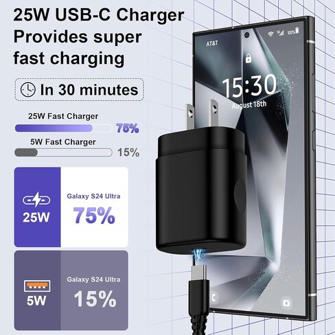 كتلة شاحن سامسونج فائقة السرعة 25 وات لهاتف Galaxy A35 5g/A14 5g/A15 5g/S24/S23/S22، صندوق شاحن حائط USB C مع كابل USB C إلى C بطول 6 أقدام شحن سريع لـ Google Pixel 9/8/8a/7/6/ 5/4، موتو إيدج ألترا برو 2024 in Saudi Arabia