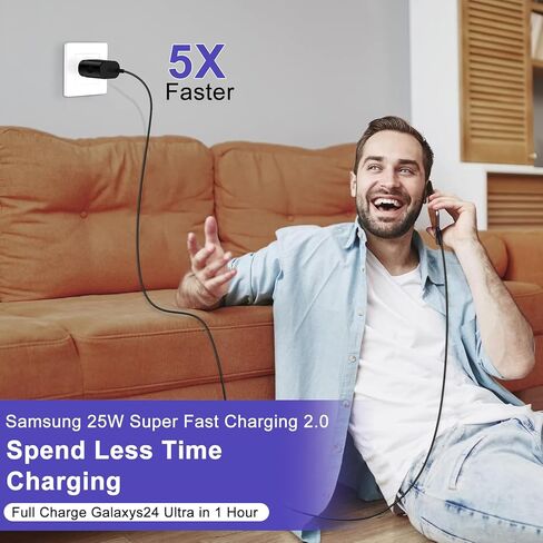 كتلة شاحن سامسونج فائقة السرعة 25 وات لهاتف Galaxy A35 5g/A14 5g/A15 5g/S24/S23/S22، صندوق شاحن حائط USB C مع كابل USB C إلى C بطول 6 أقدام شحن سريع لـ Google Pixel 9/8/8a/7/6/ 5/4، موتو إيدج ألترا برو 2024 in Saudi Arabia