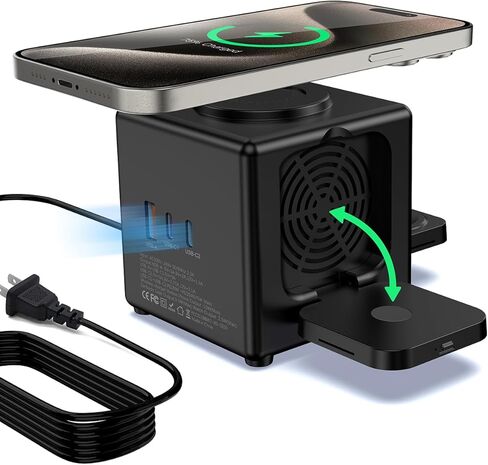 3 in 1 Wireless Charging Station for Apple Multiple Devices - Portable Travel 6 in 1 Fast Charging Station with 3 USB Ports, Nightstand Wireless Charger for iPhone 16 Pro Max/15 AirPods Apple Watch 10 in Saudi Arabia