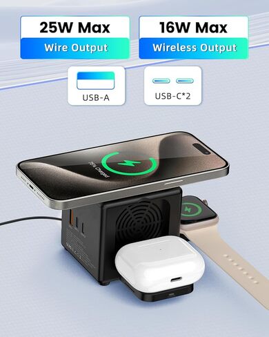 3 in 1 Wireless Charging Station for Apple Multiple Devices - Portable Travel 6 in 1 Fast Charging Station with 3 USB Ports, Nightstand Wireless Charger for iPhone 16 Pro Max/15 AirPods Apple Watch 10 in Saudi Arabia
