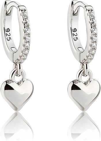 Girls Sterling Silver Huggie Earrings with Drop Heart or Cross for Kids, Teens or Women in Saudi Arabia
