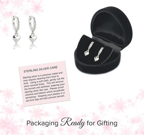 Girls Sterling Silver Huggie Earrings with Drop Heart or Cross for Kids, Teens or Women in Saudi Arabia