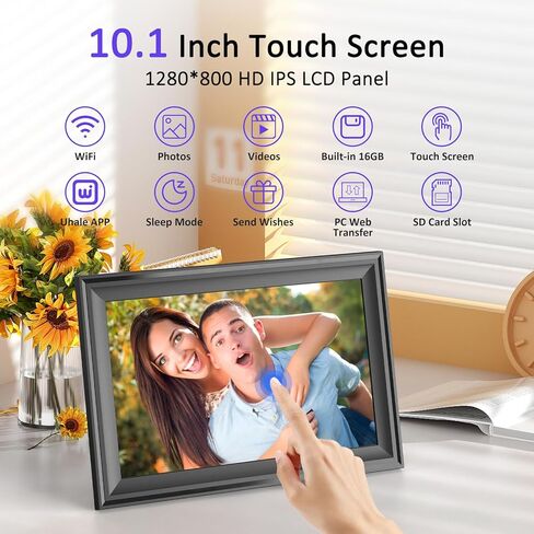 Digital Picture Frame WiFi Digital Photo Frame, IPS HD Display Touch Screen,32GB Storage, Slideshow, Wall Mountable, Auto-Rotate, Share Photos and Video via Uhale App, Silver Mirrored in Saudi Arabia