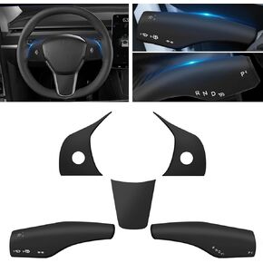 Steering Lever Cover and Steering Wheel Trim Compatible with 2019-2024 Tesla Model Y 2021-2023 Model 3 Carbon Fiber Style Steering Wheel Cover for Model Y Model 3 Accessories