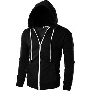 Ohoo Mens Slim Fit Long Sleeve Zip-up Fleece Hoodie With Kanga Pocket