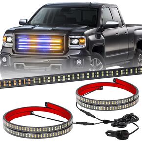 XRIDONSEN 2PCS 24 inch Truck Grill Strobe Lights Strip 288 LED Emergency Tailgate/Rear window/Grille Lights Amber White Flashing Warning Caution Safety Lights for Tow Plow Trucks Construction Vehicles