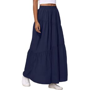 Women Boho Maxi Skirts Fall Long Flowy Maxi Skirt Pleated A-Line Asymmetric Skirts