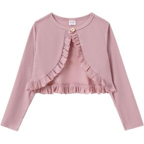 PATPAT Girl Sweater Long Sleeve Ruffle Knit Dress Cover Cardigan Shrug Sweater for Girls 5 Years-10 Years