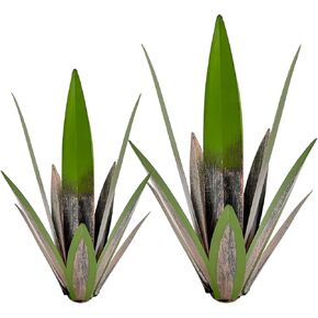 Metal Agave Plant Garden Art, 2 Pack Big Tequila Rustic Sculpture, Rustic Metal Agave Plants Garden Lawn Home Ornaments, for Yard Stakes, Garden Figurines, Outdoor Patio (2 PCS Green-b)