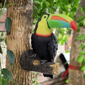 Toucan Tree Hugger Tree Decor Hanging Garden Statue 11.4 Inches High Multicolor Resin Tropical Animal Lawn Exotic Bird Sculpture Tree Decoration for Lawn Porch Yard Patio (Style2)