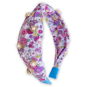 FROG SAC Floral Knot Headband for Girls, Pearl Stud Knotted Headbands for Kids, Flower Studded Hair Band Accessories for Children, Cute Comfortable Back to School Hairband