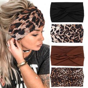 GORTIN Headbands for Women Wide Boho Headband Leopard Head Wraps Twist Turban Hair Bands Stretch Head Band Hair Accessories Pack of 4 (B-Fashion Tie-dye)