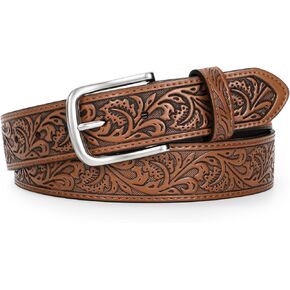 Men Women Western Floral Engraved Embossed Leather Belt Cowboy Cowgirl Belt