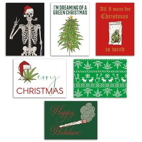 24 Funny Cannabis Themed Christmas Cards 8 Weed Inspired Illustrations + Envelopes