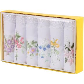 Boxed Ladies Handkerchiefs, Embroidery Women Cotton Handkerchiefs Lace Hankies 100% soft Cotton Handkerchief