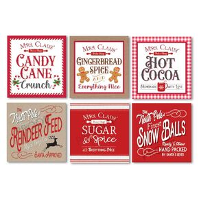 MRS Claus' Bakeshop Shop STICKER Labels | Easy-to-Peel Stickers | 6 Assorted Designs | Approximately 2.4" x 2.4" | DIY Home Decor | Holiday Baking Decor