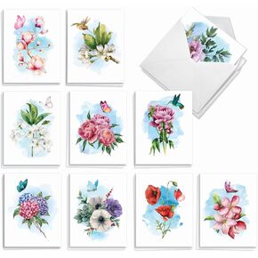 The Best Card Company 20 Assorted Blank Notecards Bulk Box Set 4 x 5.12 Inch with Envelopes (10 Designs, 2 Each) Rejoice AM10691OCB-B2x10