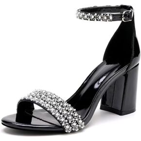 YWXYMGE Block Heels Pearls Wedding Sandals Open Toe Ankle Strap Evening Party Summer Shoes