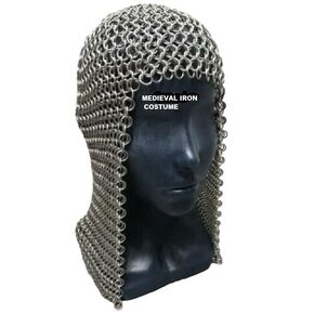 Anodized Aluminum Chainmail Hood, Handmade Large Medieval Coif Helmet, Knight Ringmail Coif