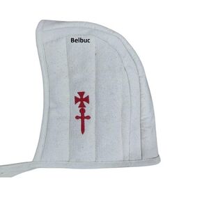 Templar Cross Design Thick Padded Cap, White, Large Size Arming Wear