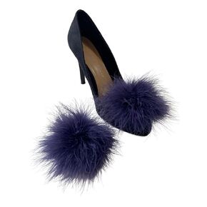Detachable NAVY BLUE Feather Pom Pom Shoe Clips Set of 2
