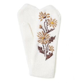 Women's Hand-Embroidered Mittens, White Knitted Gloves for Women, Floral Design Cute Mittens.